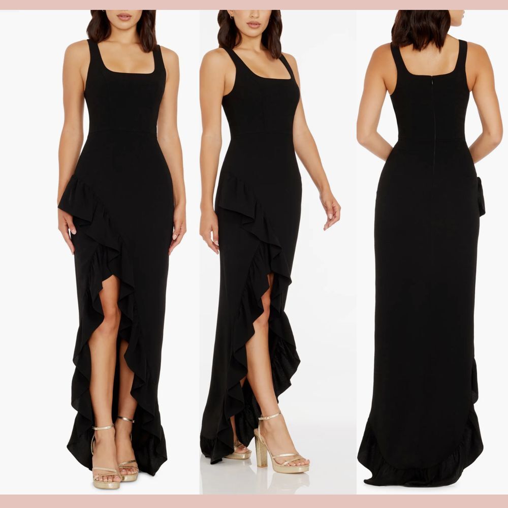 NEW $198 Dress the Population [ Small‎ ] High Low Charlene Ruffle Gown Black